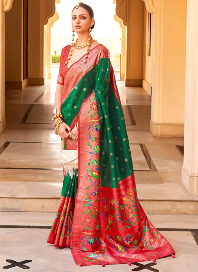 Pv Silk Green Festival Wear Printed Saree